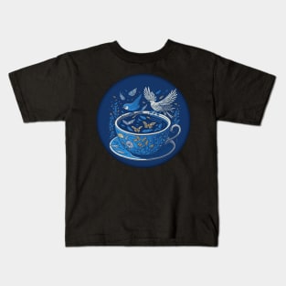 Fantasy Blue Teacup Illustration Kids T-Shirt